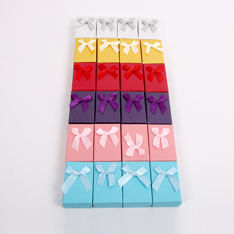 HY-1 Square Top and Bottom Cover Glitter Paper Jewelry Gift Box with Ribbon Bow
