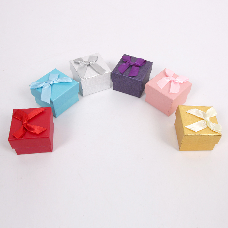 HY-1 Square Top and Bottom Cover Glitter Paper Jewelry Gift Box with Ribbon Bow