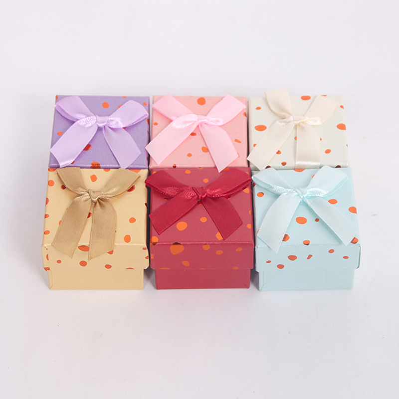 A-7 Rectangular Polka Dot Small Jewelry Gift Box with Bow Ribbon