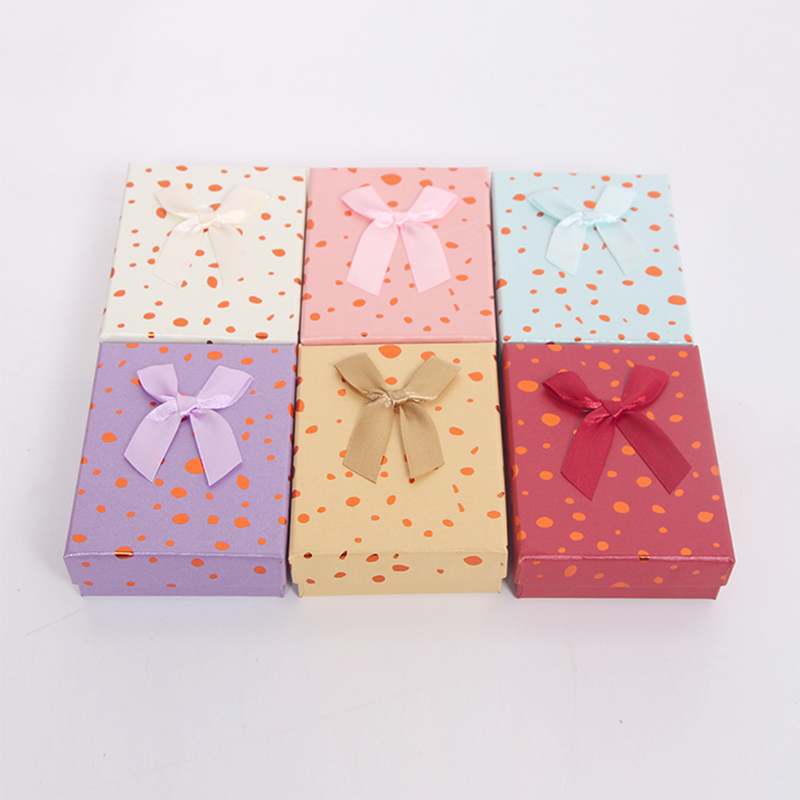A-7 Rectangular Polka Dot Small Jewelry Gift Box with Bow Ribbon A-7 Rectangular Polka Dot Small Jewelry Gift Box with Bow Ribbon