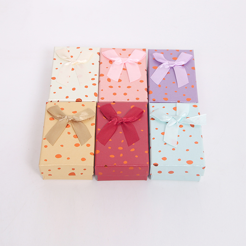 A-7 Rectangular Polka Dot Small Jewelry Gift Box with Bow Ribbon
