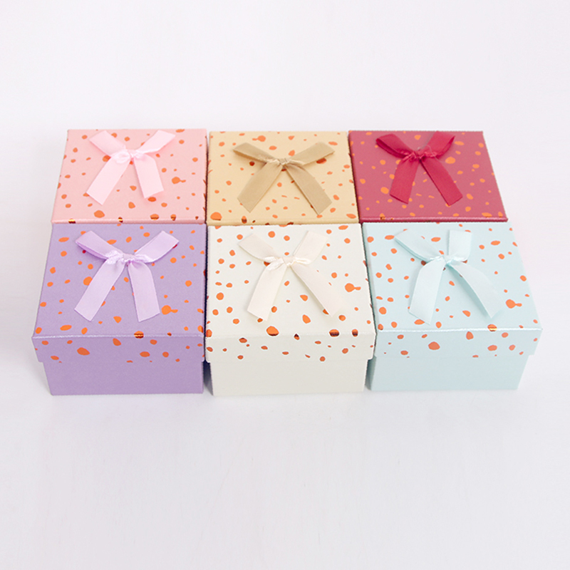 A-7 Rectangular Polka Dot Small Jewelry Gift Box with Bow Ribbon