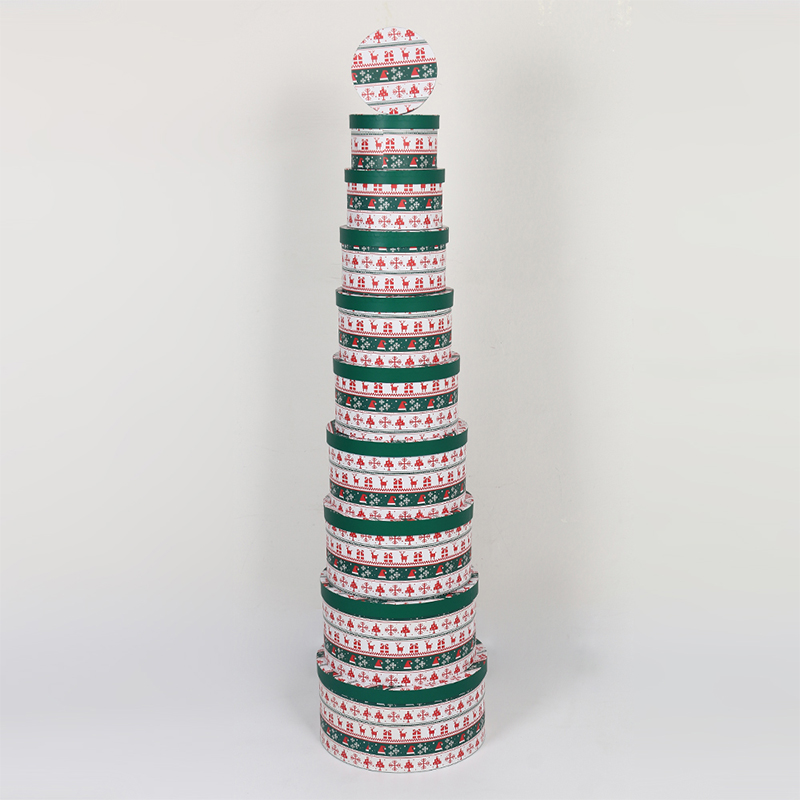 813 Round Coated Paper Christmas Pattern Gift Box With Gold Foil Stamping And Matte Lamination