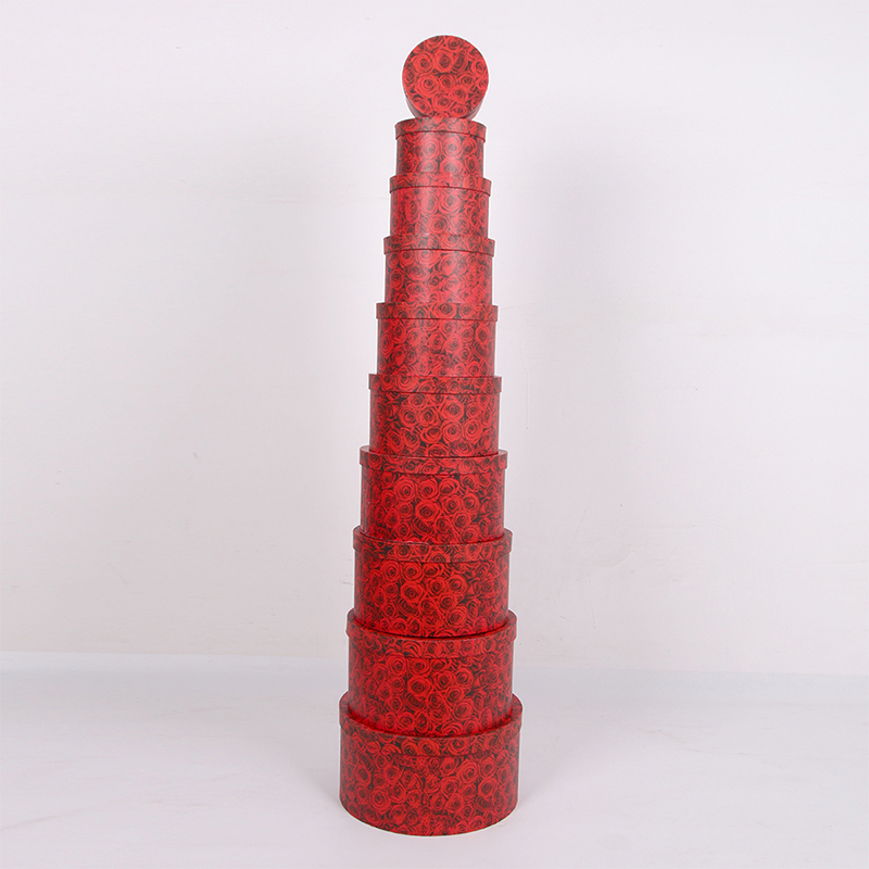 10-piece Romantic Heart-Printed Round Stackable Set Gift Box